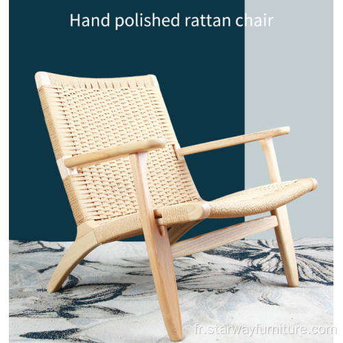 Hans Wegner Wood Natural Rattan Chaise tricotée